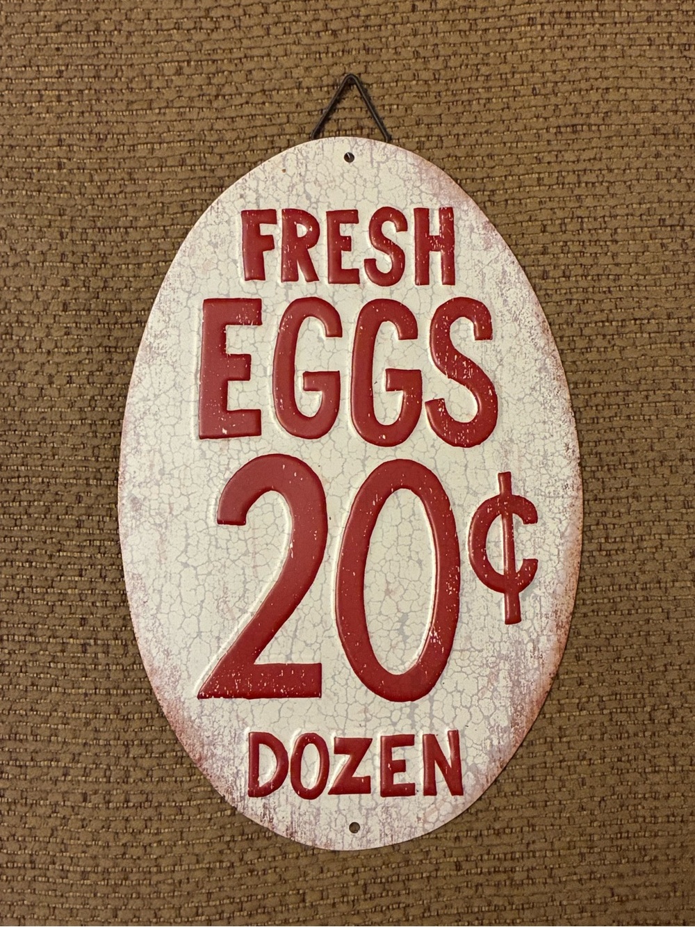 Open Road Brands Vintage Style Red and Cream "Fresh Eggs 20¢ Dozen" Wall Sign